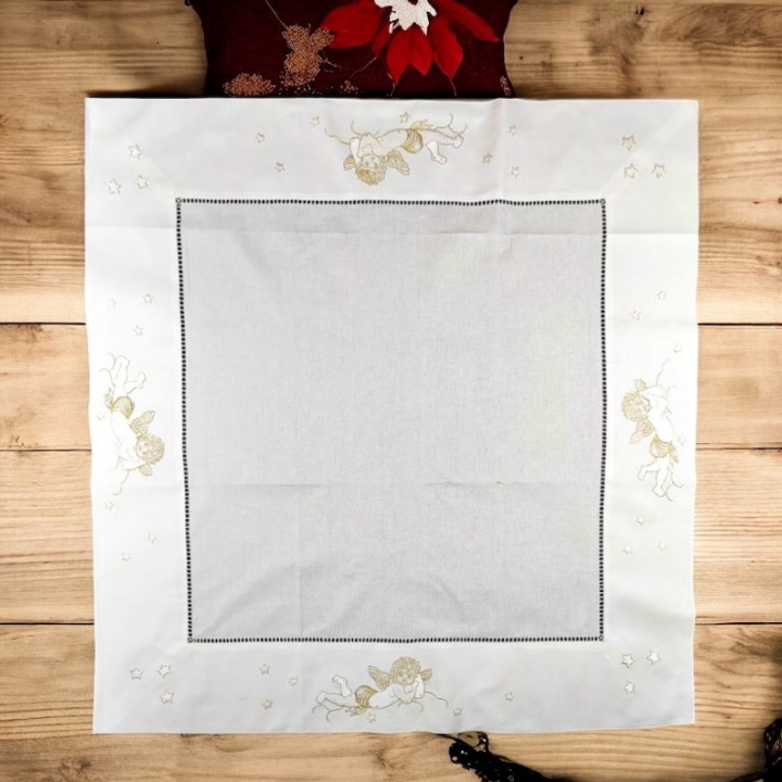  Christmas square table cloth - Angel embroidery (size 90cm)